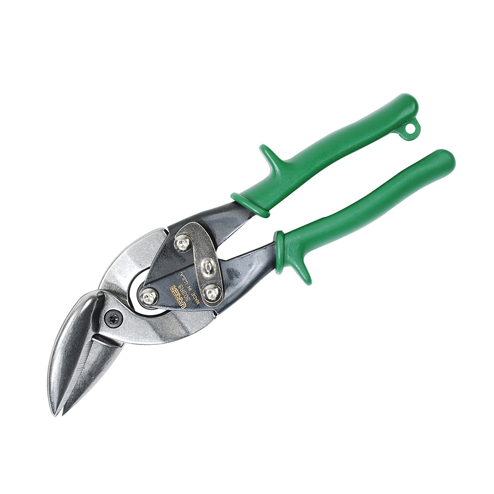Tijera para hojalatero tipo aviación acodada derecha con mango rubber grip de 10"