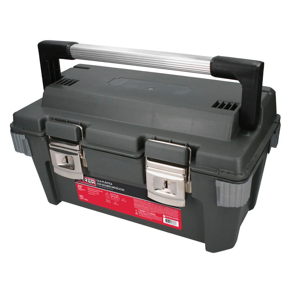Caja portaherramientas plástica con broches metálicos color negro 20" x 11" x 10"