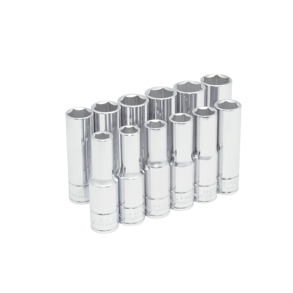 Juego de dados largos cuadro de 1/2" 6 puntas, métricos, 12 piezas