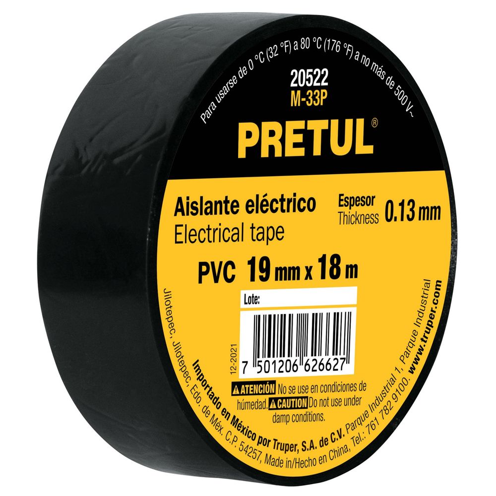 Cinta de aislar de 18 m x 19 mm, negra, PRETUL