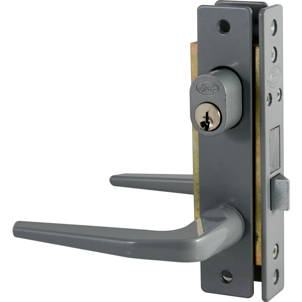 Cerradura clásica para puerta de aluminio función sencilla, gris, llave estándar