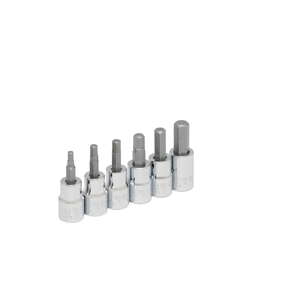 Juego de dados punta hexagonal cuadro de 3/8", métricos, 6 piezas