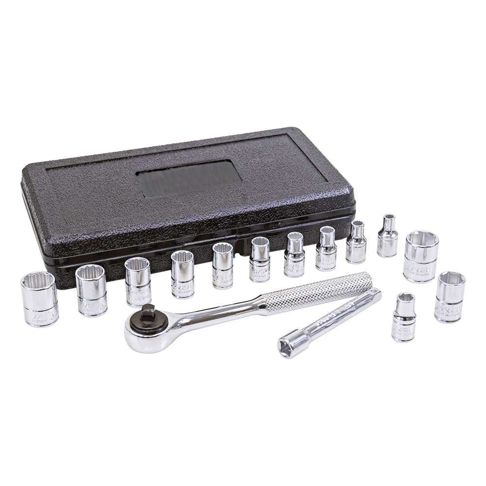 Juego de dados y accesorios cuadro de 1/4" combinado 6 puntas mm, 15 piezas