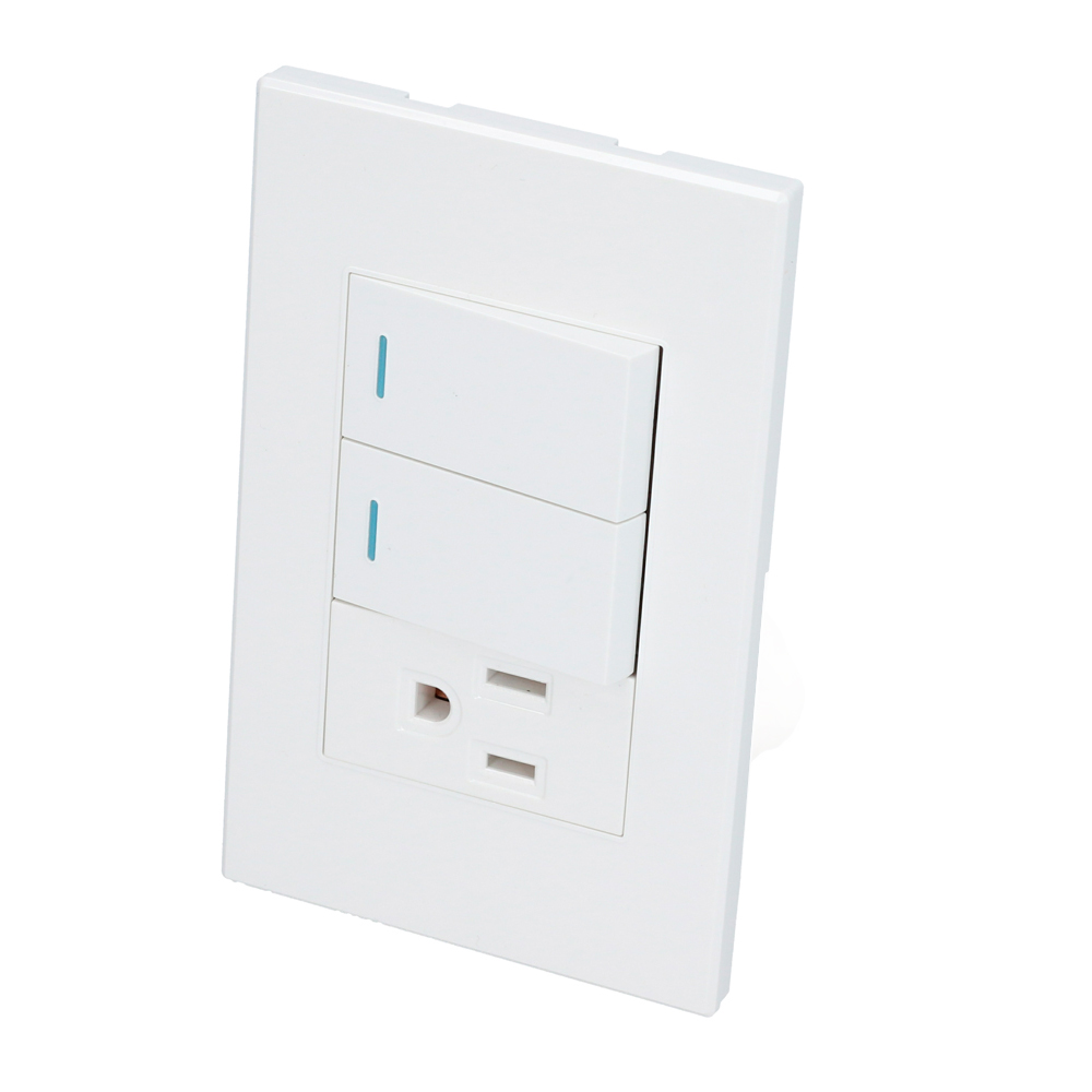 Placa 2 Interruptor 1 contacto 1/3, línea Premium, color blanco
