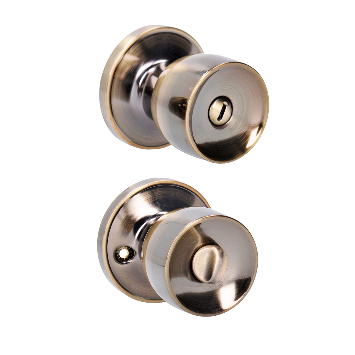 Pomo tubular copa recta función baño latón antiguo, latón antiguo, llave estándar, blíster