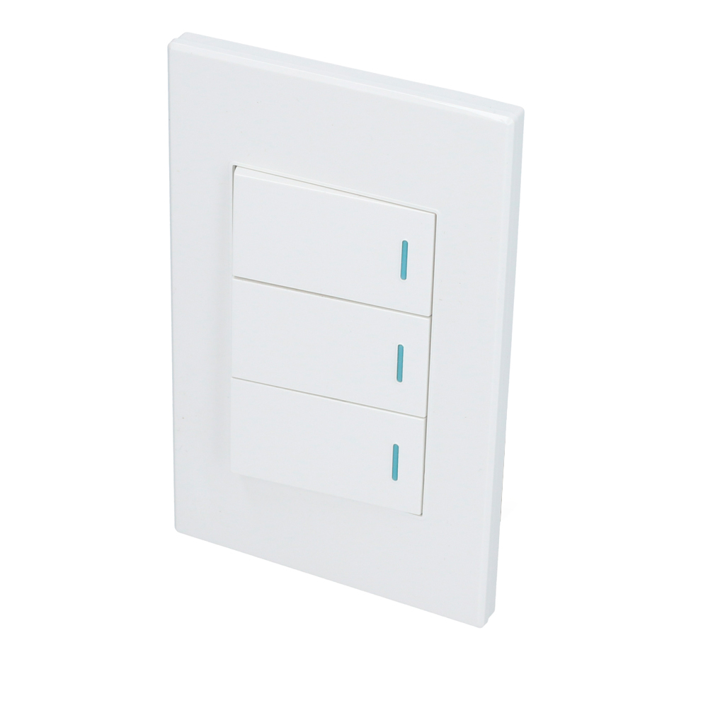 Placa 3 Interruptor 1/3, línea Premium, color blanco