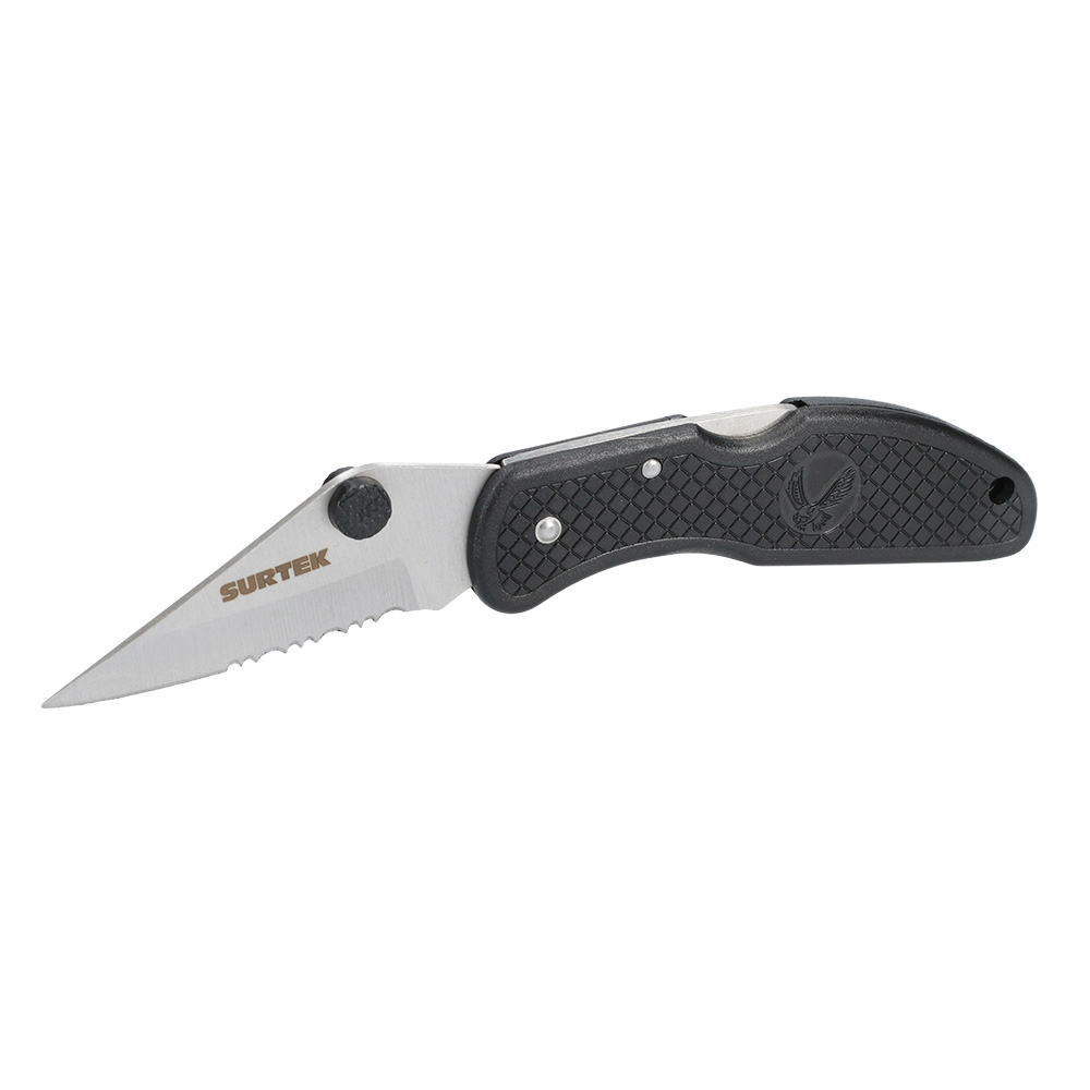 Navaja abatible de acero inoxidable con mango de plástico hoja dentada de, 2-3/4"