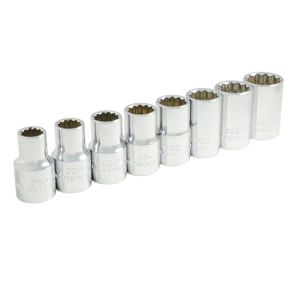 Juego de dados cuadro de 1/2", 12 puntas, métricos, 8 piezas
