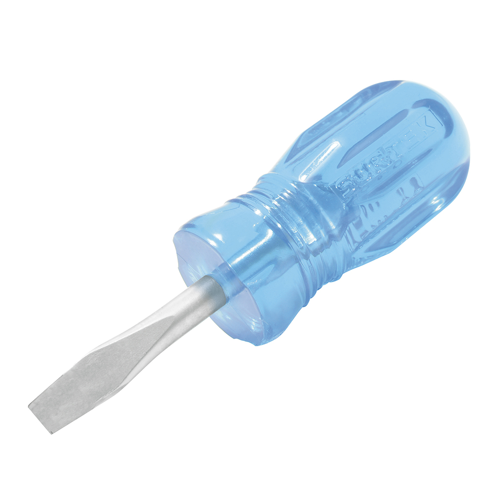 Destornillador con mango azul, tipo trompo punta plana 1/4" x 1-1/2"