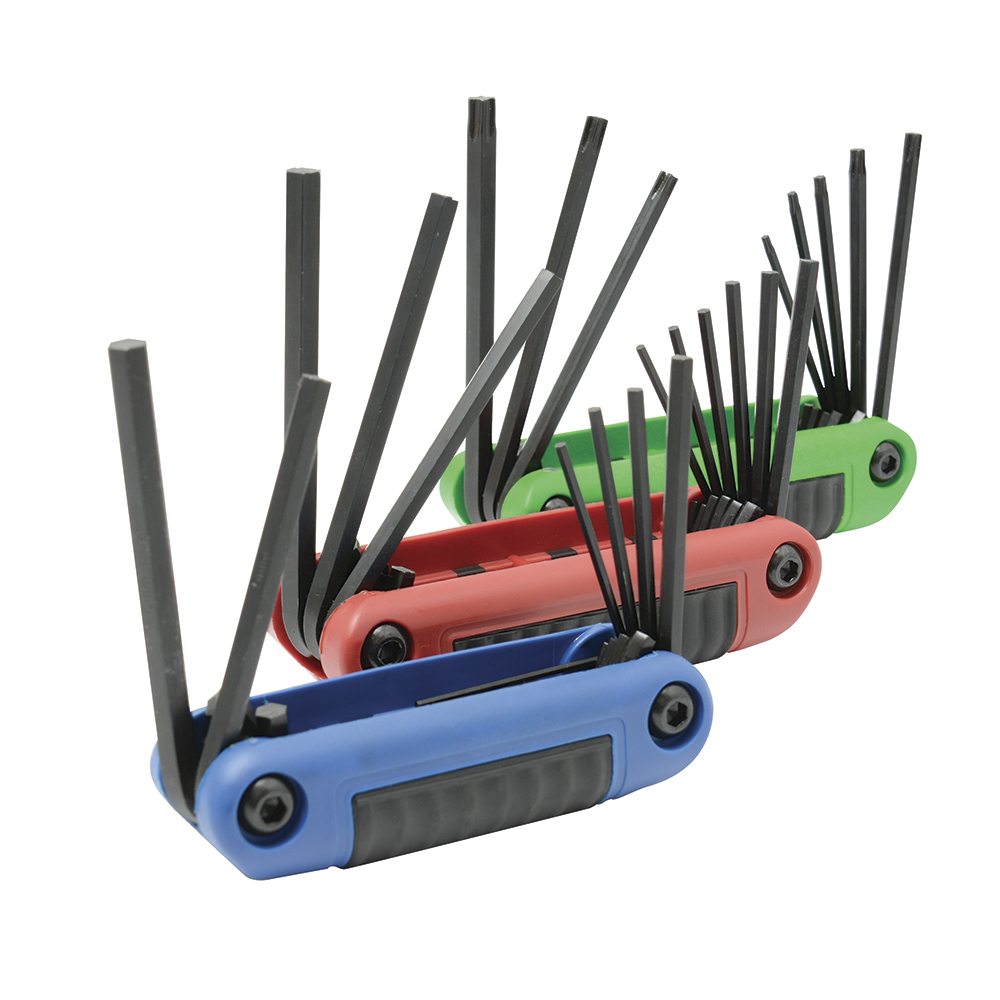 Juego de llaves hexagonales tipo navaja en pulgadas, métricas y torx estuche bimat, 24 pz