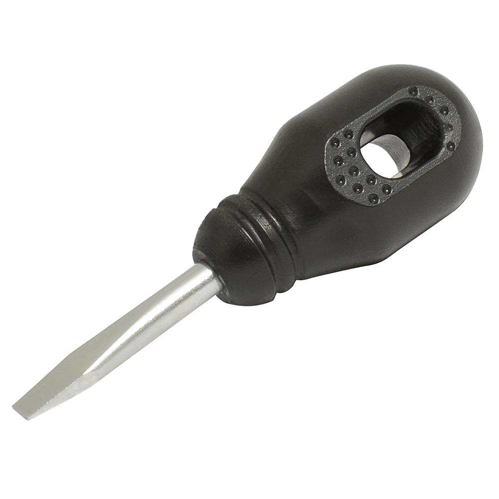 Destornillador con mango negro, tipo trompo punta plana 1/4" x 1-1/4"