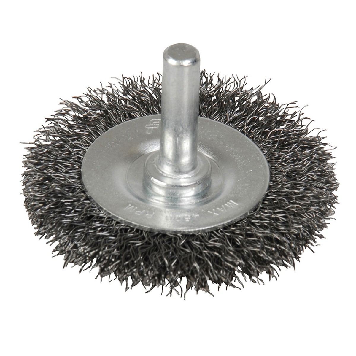 Carda copa ondulada alambre fino circular ondulada 2" x 0.17 mm con zanco 1/4"
