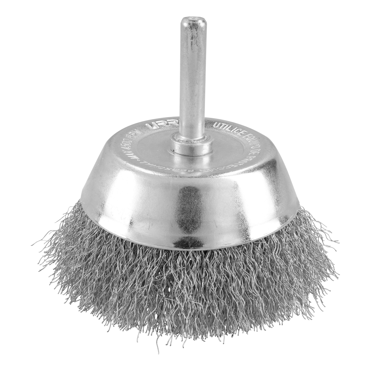 Carda copa ondulada alambre delgado 7/8" x 0.30 mm con zanco 1/4"