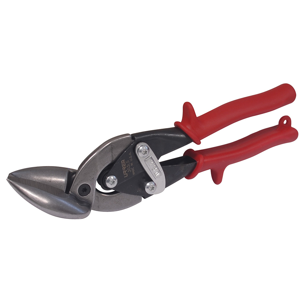 Tijera para hojalatero tipo aviación acodada izquierda con mango rubber grip de 10"