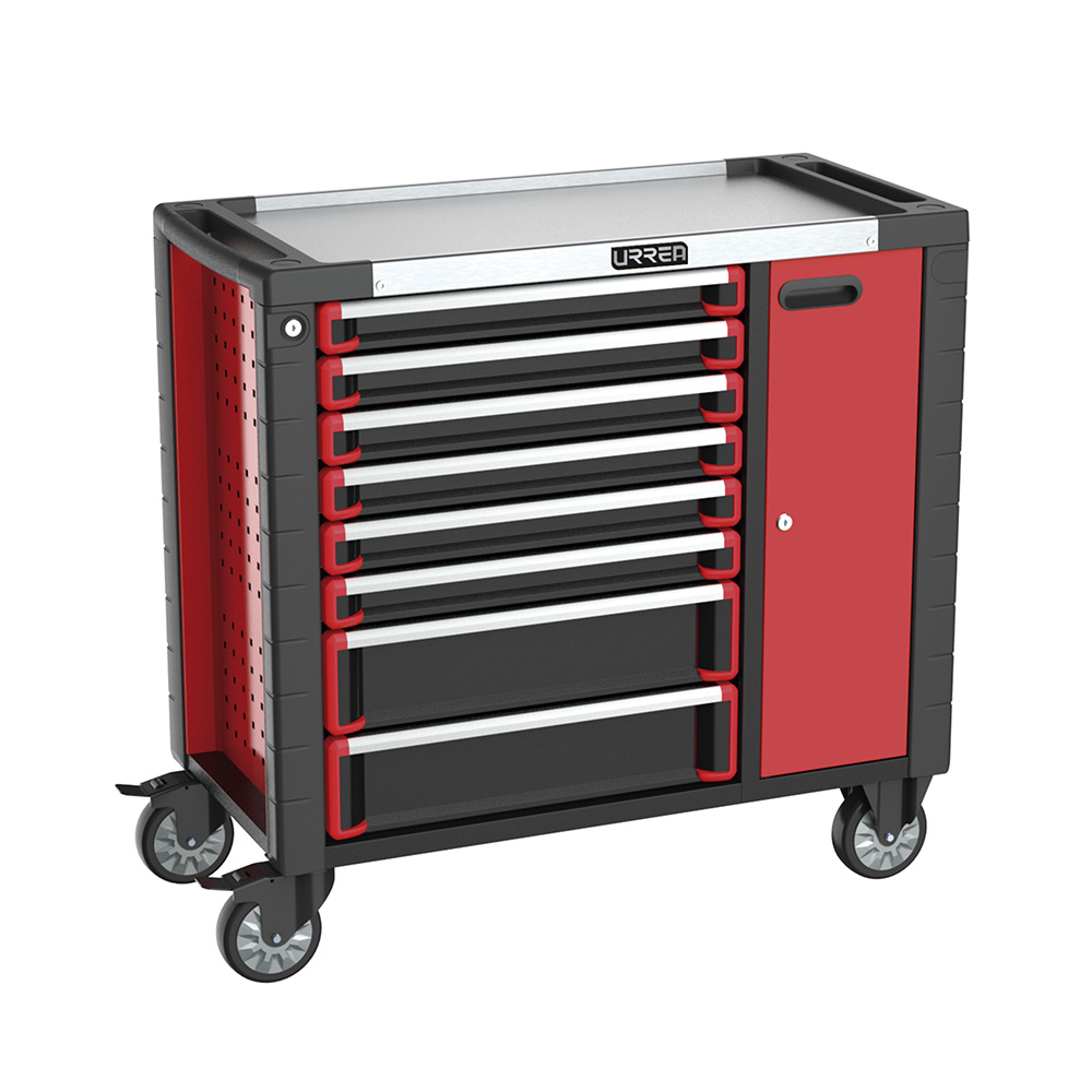 Gabinete móvil 8 gavetas color rojo y negro serie HD 38"