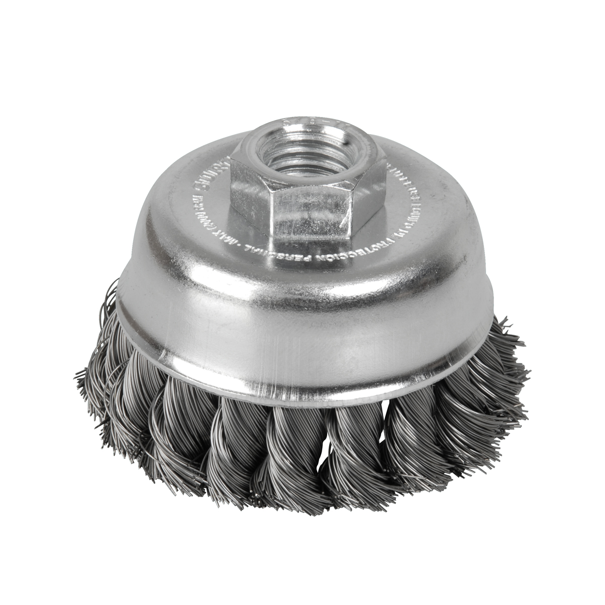Carda copa trenzada alambre grueso 3" x 0.50 mm con rosca 5/8"