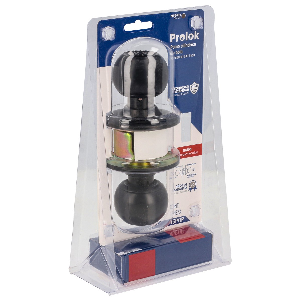 Pomo cilíndrico bola función baño, acero negro, llave estándar