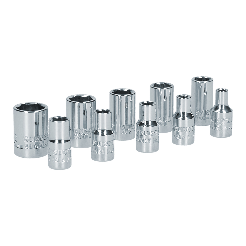 Juego de dados cuadro de 1/4", 6 puntas, en pulgadas, 10 piezas