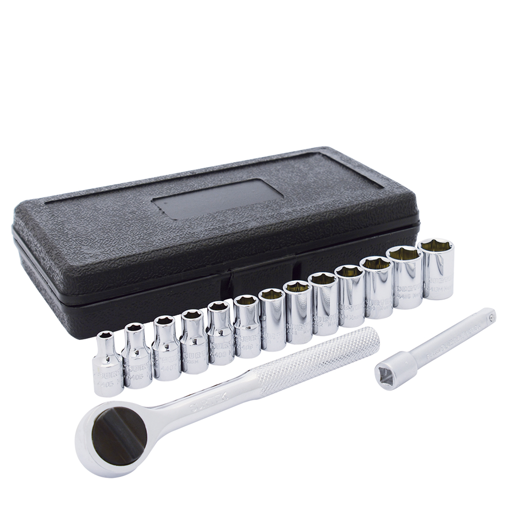 Juego de dados y accesorios cuadro de 1/4" combinado de 4mm a 13mm, 15 piezas