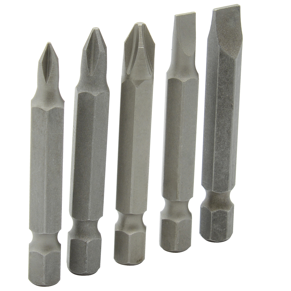 Juego combinado de puntas Phillips y planas de 2" hexágono de 1/4", 5 piezas en blíster