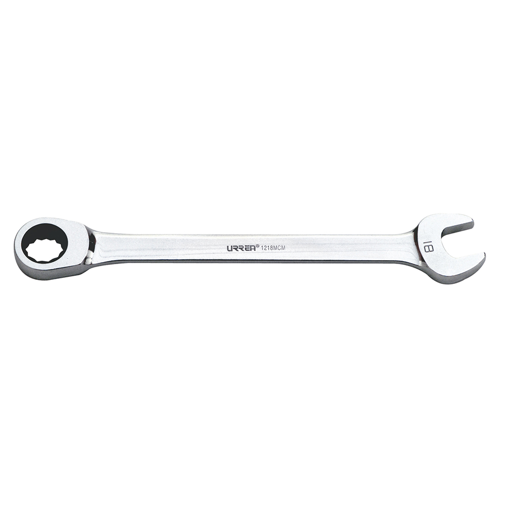 Llave combinada pulido espejo de matraca métrica, 12 puntas, 18 mm