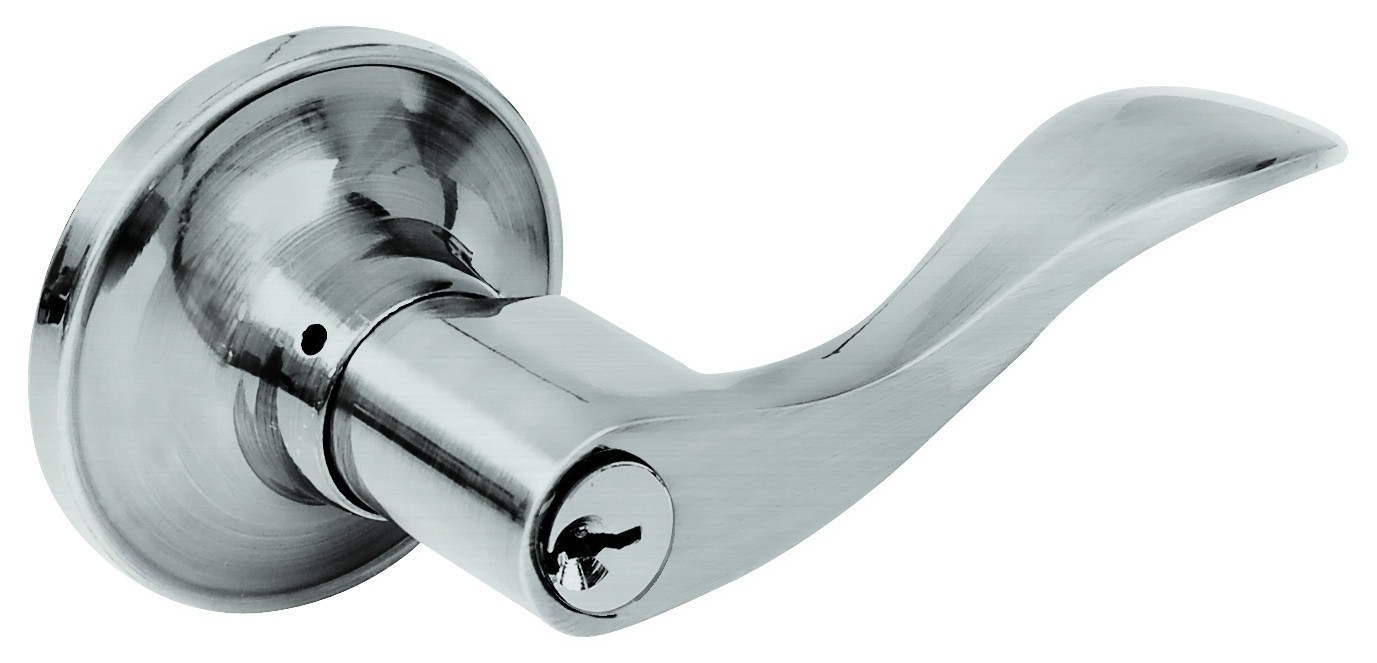Manija tubular curva función baño, níquel satinado, llave estándar, blíster