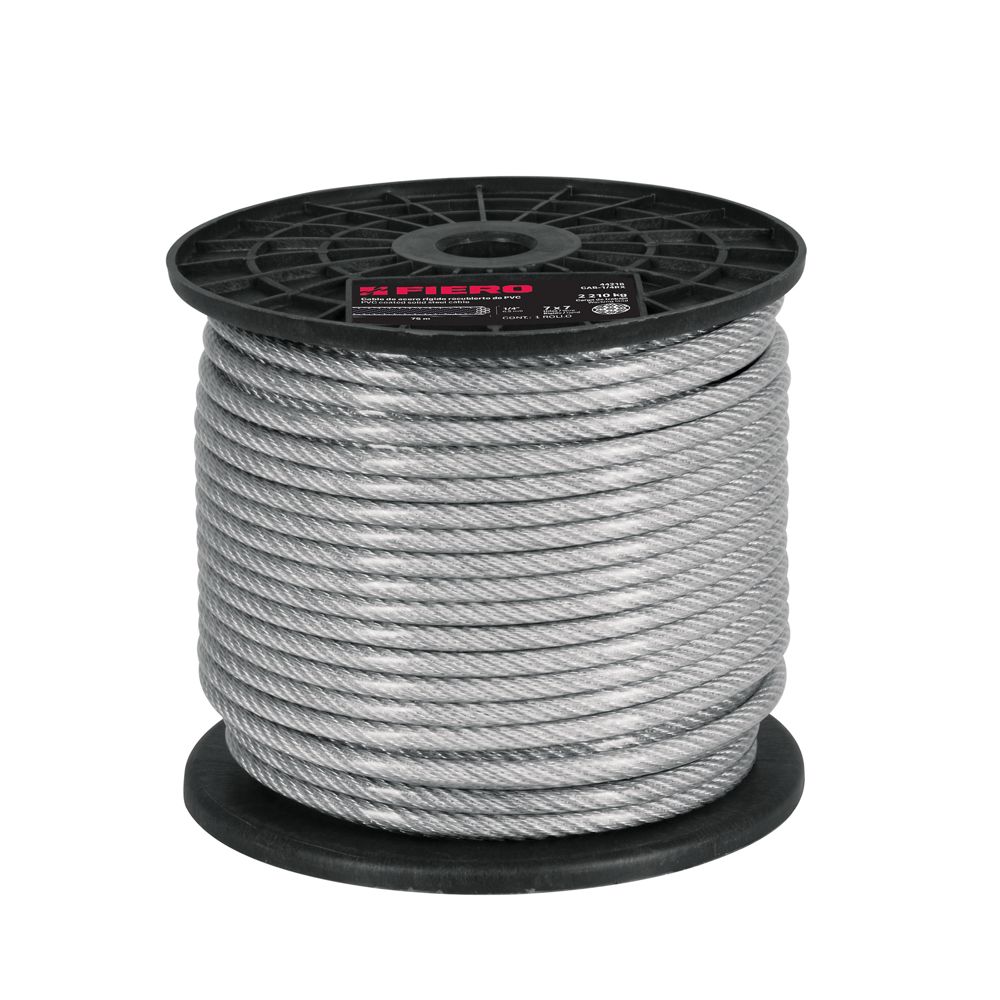 Metro de cable rígido 1/16' acero 7x7 recubierto PVC, 75 m
