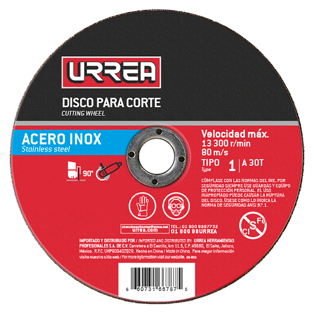 Disco abrasivo tipo 1 para acero inoxidable, 9" x 5/64"