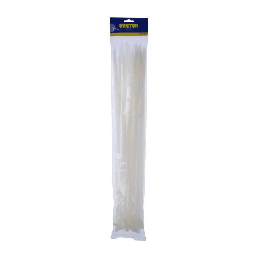 Cinchos plásticos 400 x 7.6 mm, tensión 55 kg de 50 piezas, color blanco