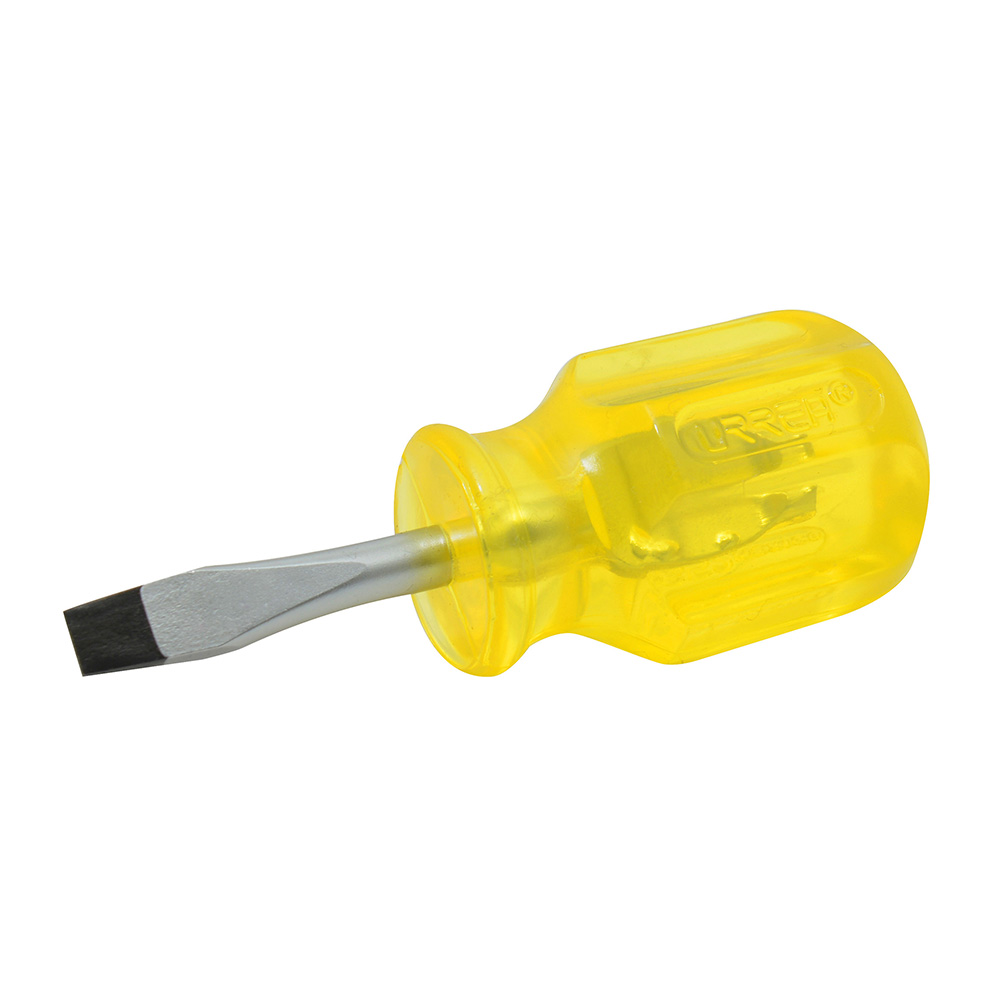 Destornillador con mango ámbar, punta plana tipo trompo barra redonda 1/4" x 1-1/2"