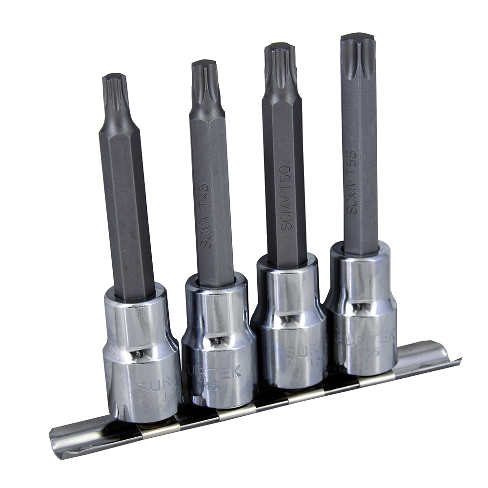 Juego de dados con punta larga torx cuadro de 1/2", 4 piezas