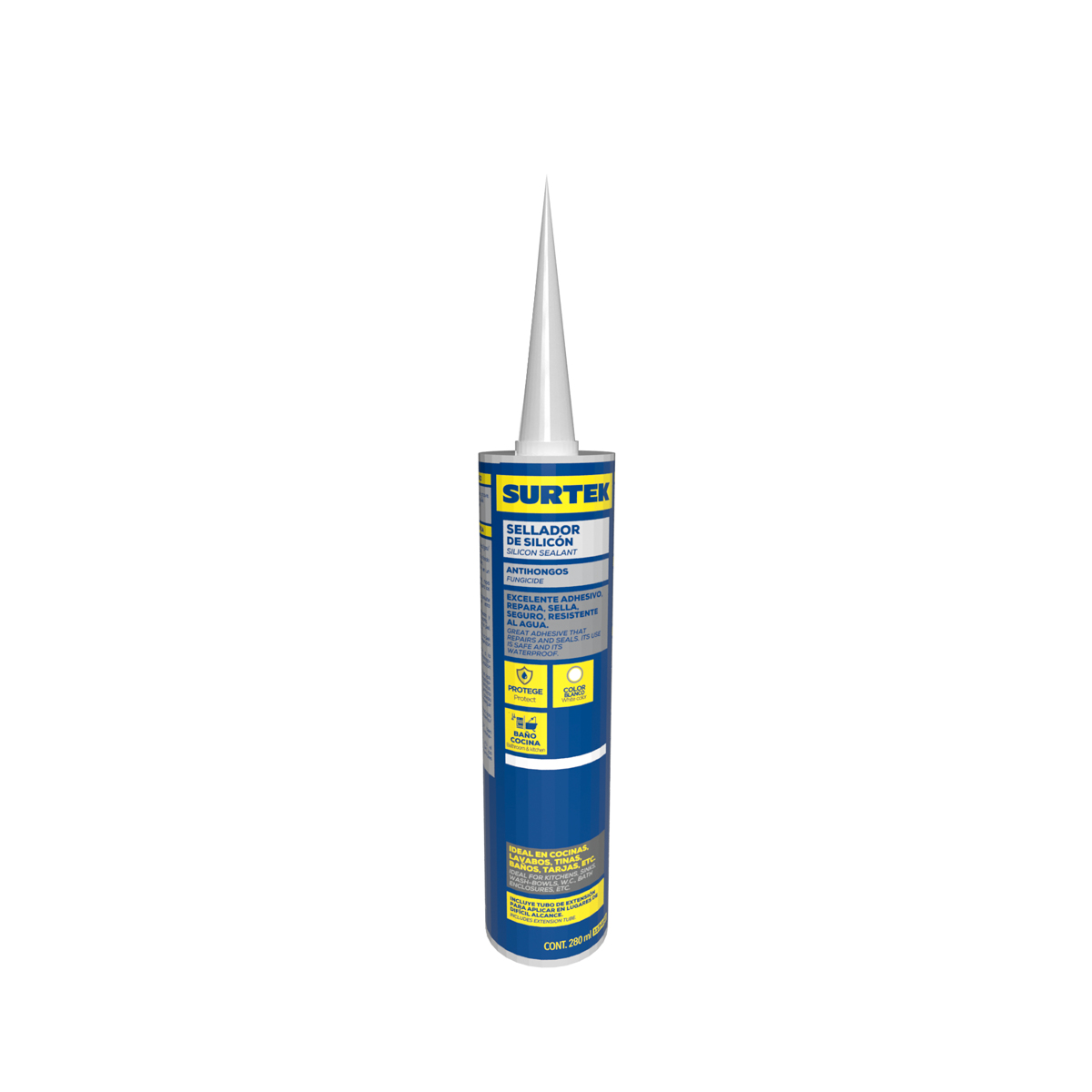 Silicón para baño y cocina color blanco, 280 ml