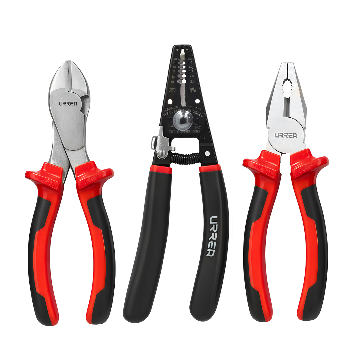 Juego de pinzas para electricista con mango bimaterial combinado, 3 piezas