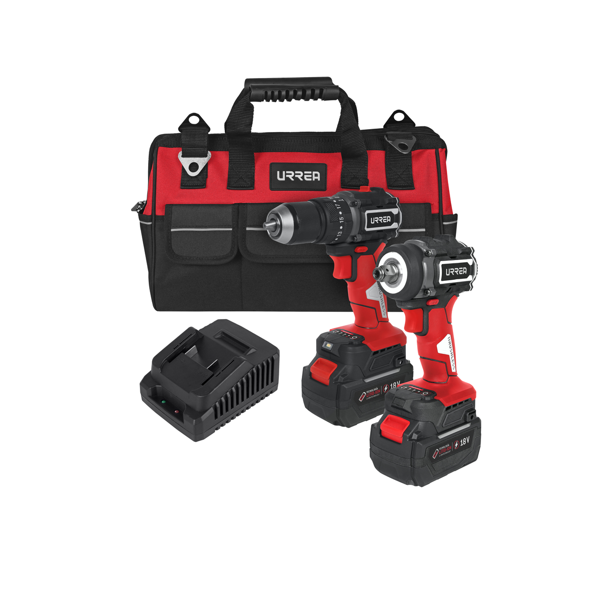 Juego de rotomartillo y pistola de impacto a batería Li-ion 18 V, 3 piezas en maleta