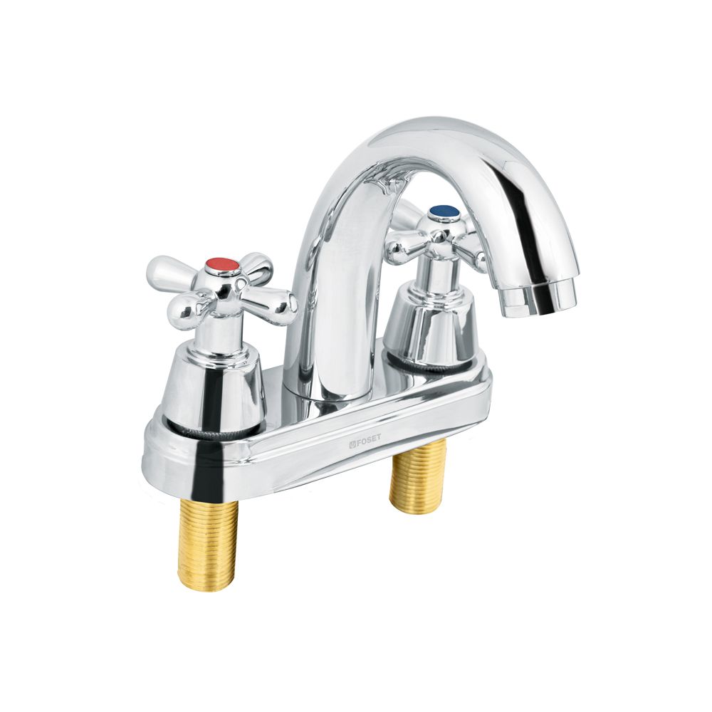Mezcladora lavabo 4' cromo, nariz curva, cruceta, AQUA