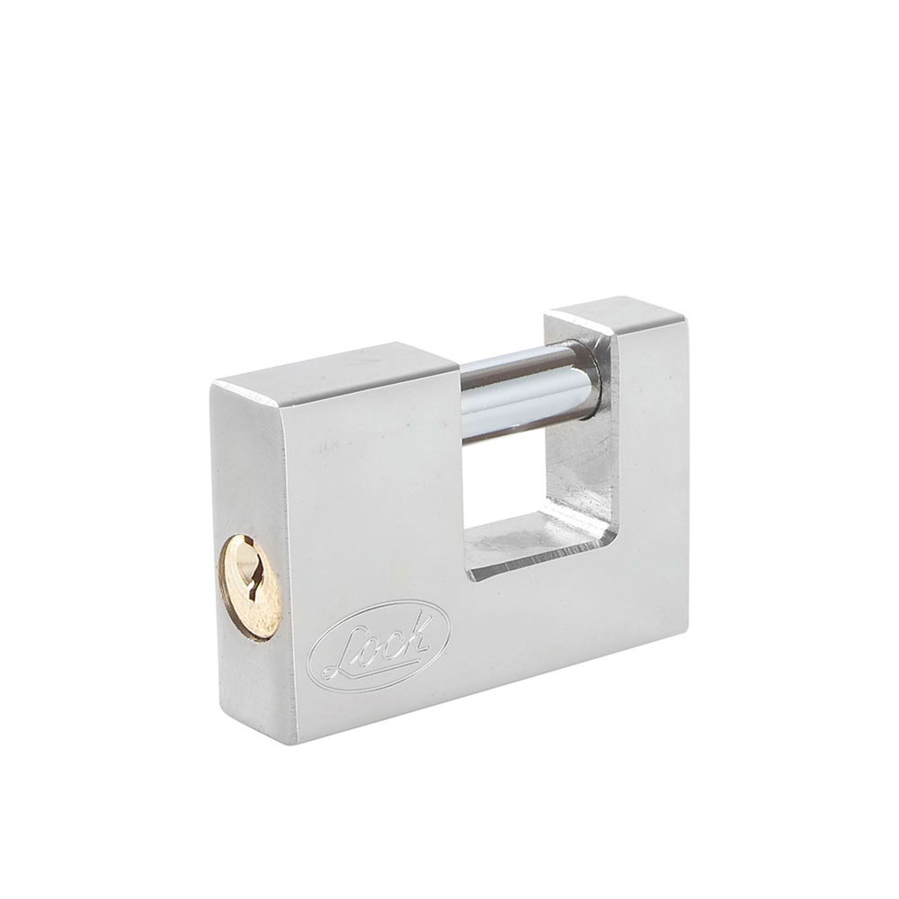 Candado de acero para cortina metálica 80 mm, cromo satinado, llave estándar