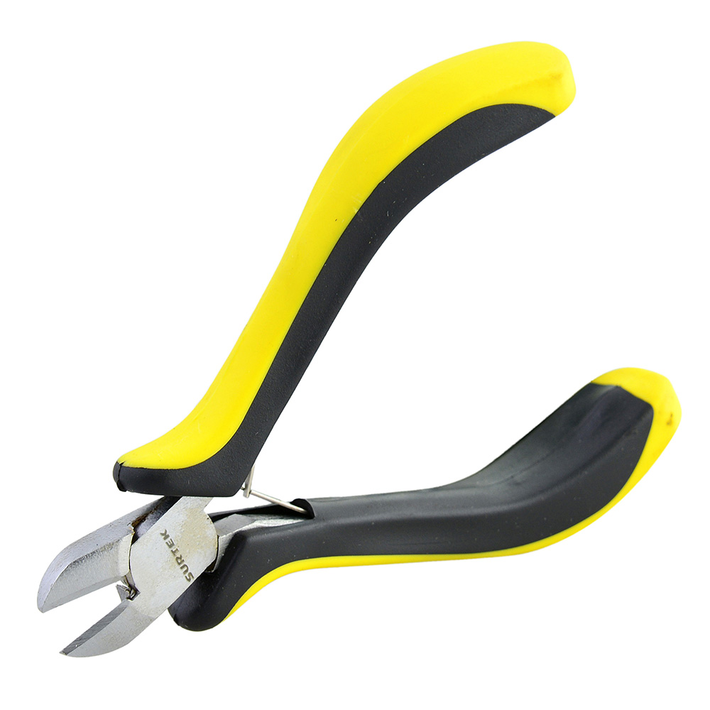 Mini pinza para electrónica con mango bimaterial corte diagonal de 4-5/16"