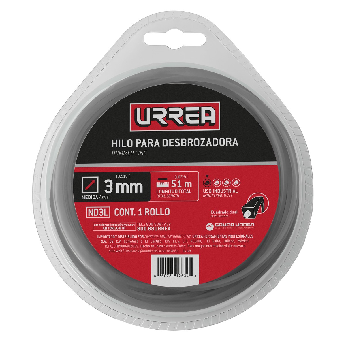 Nailon cuadro dual para desbrozadora doble blister, 3 mm x 51 m