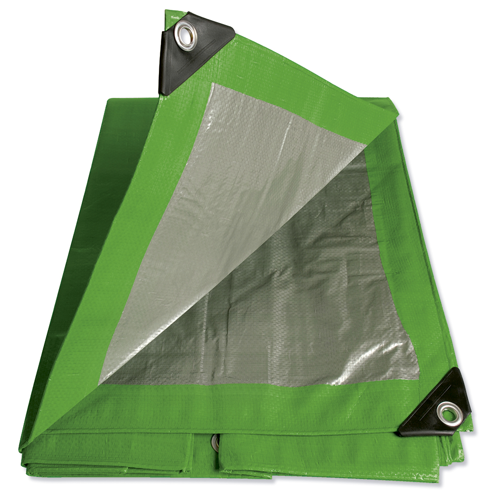 Lona de polietileno color verde con fondo plata, 3.04 x 3.04 m