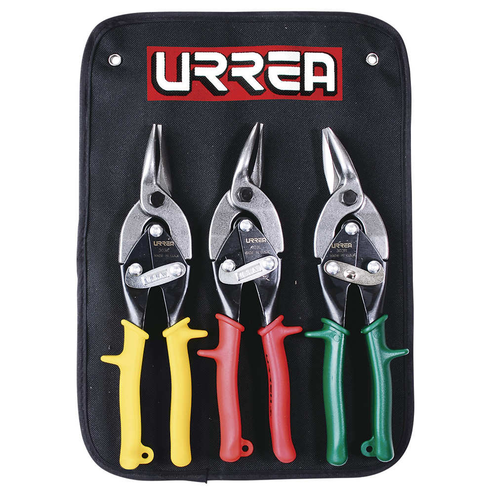 Juego para hojalatero de tijeras tipo aviación con mango rubber grip, 3 piezas