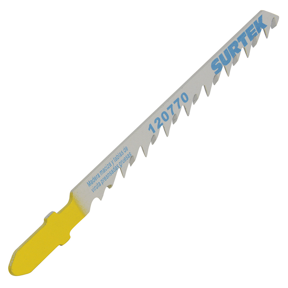 Segueta para sierra caladora zanco tipo T para corte curvo, acabado grueso, 100 mm, 6 dpp
