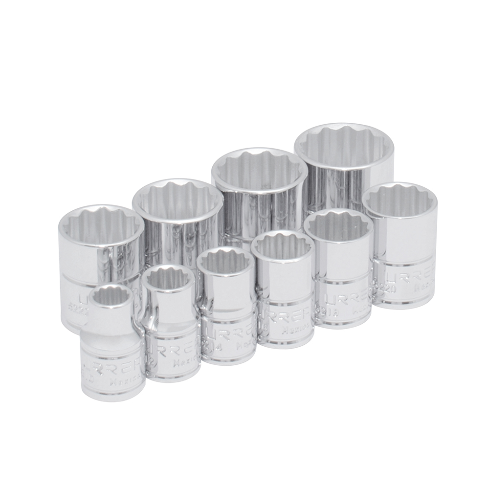 Juego de dados cuadro de 3/8", 12 puntas, en pulgadas, 10 piezas