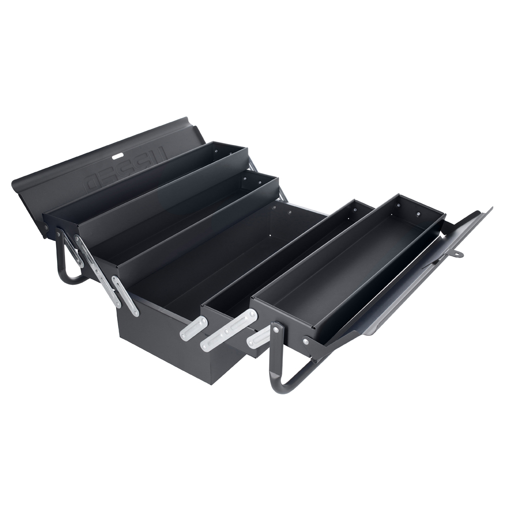 Caja portaherramientas metálica tipo acordeón negra 7" x 18" x 7"