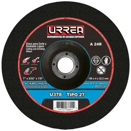 Disco abrasivo tipo 27 para acero inoxidable, 7" x 5/32"