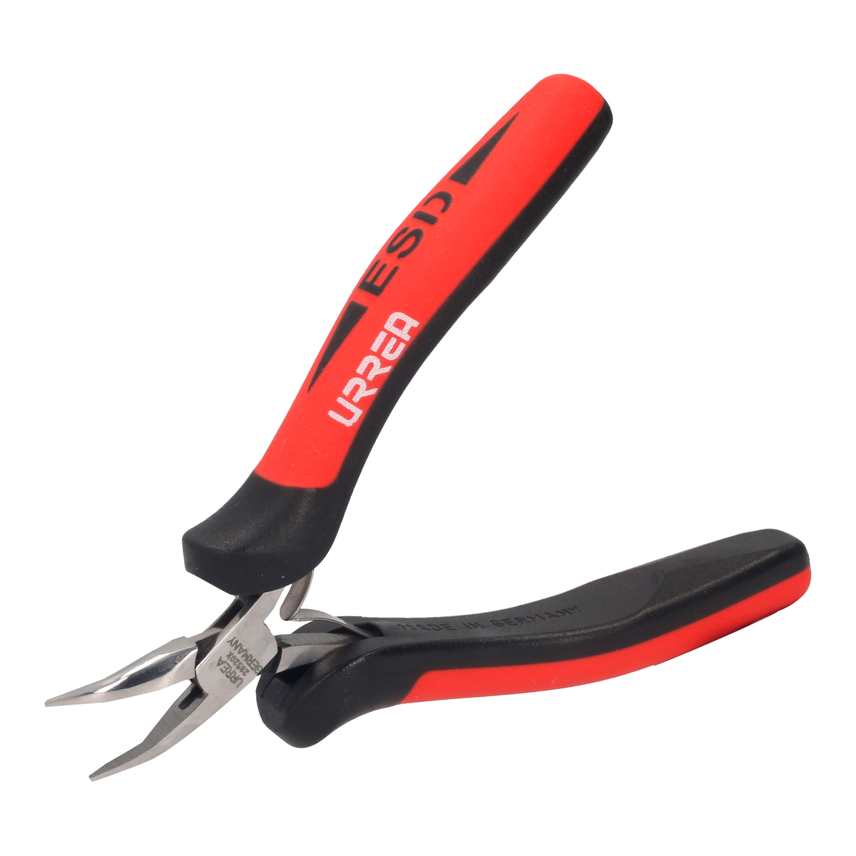 Pinza para electrónica con mango antiestático punta curvada a 45° de 5"