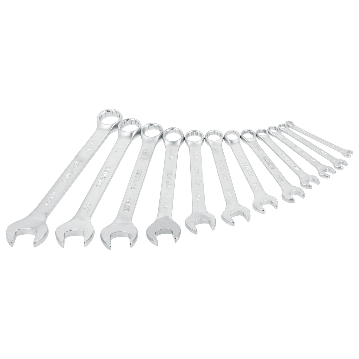 Juego de llaves combinadas satinadas métricas, 12 puntas, 12 piezas en rack