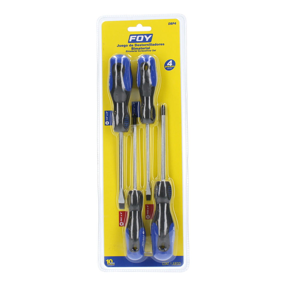 Juego de destornilladores con mango bimaterial combinados, 4 piezas en blíster