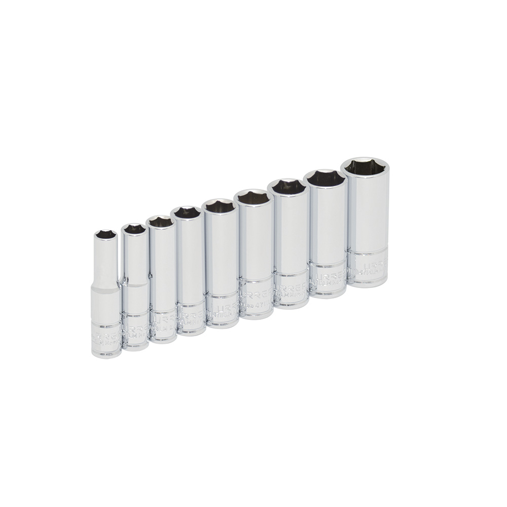 Juego de dados largos cuadro de 1/4", 6 puntas, métricos, 9 piezas