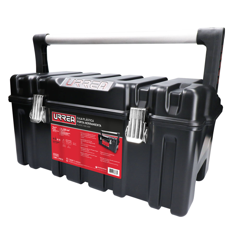 Caja portaherramientas plástica con broches metálicos color negro 21" x 11" x 10"-MX