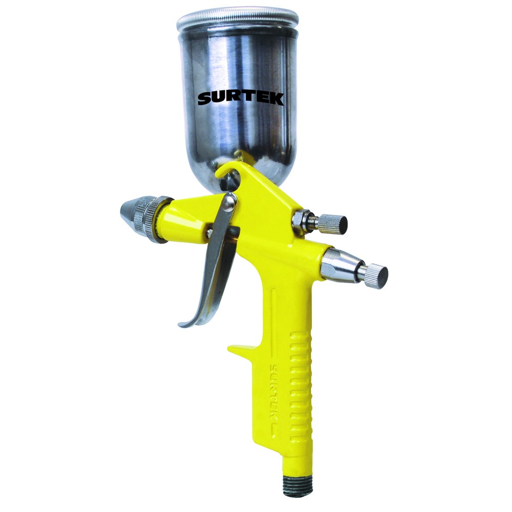 Pistola mini para pintar terminados con alimentacion de gravedad, capacidad 125 ml, 72 PSI